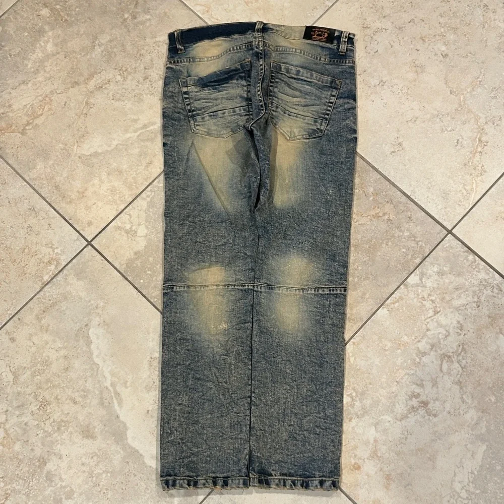 Dash Denim‎ Jeans Mens 32x30 Blue Distressed Biker Moto Acid Wash Slim Stretch